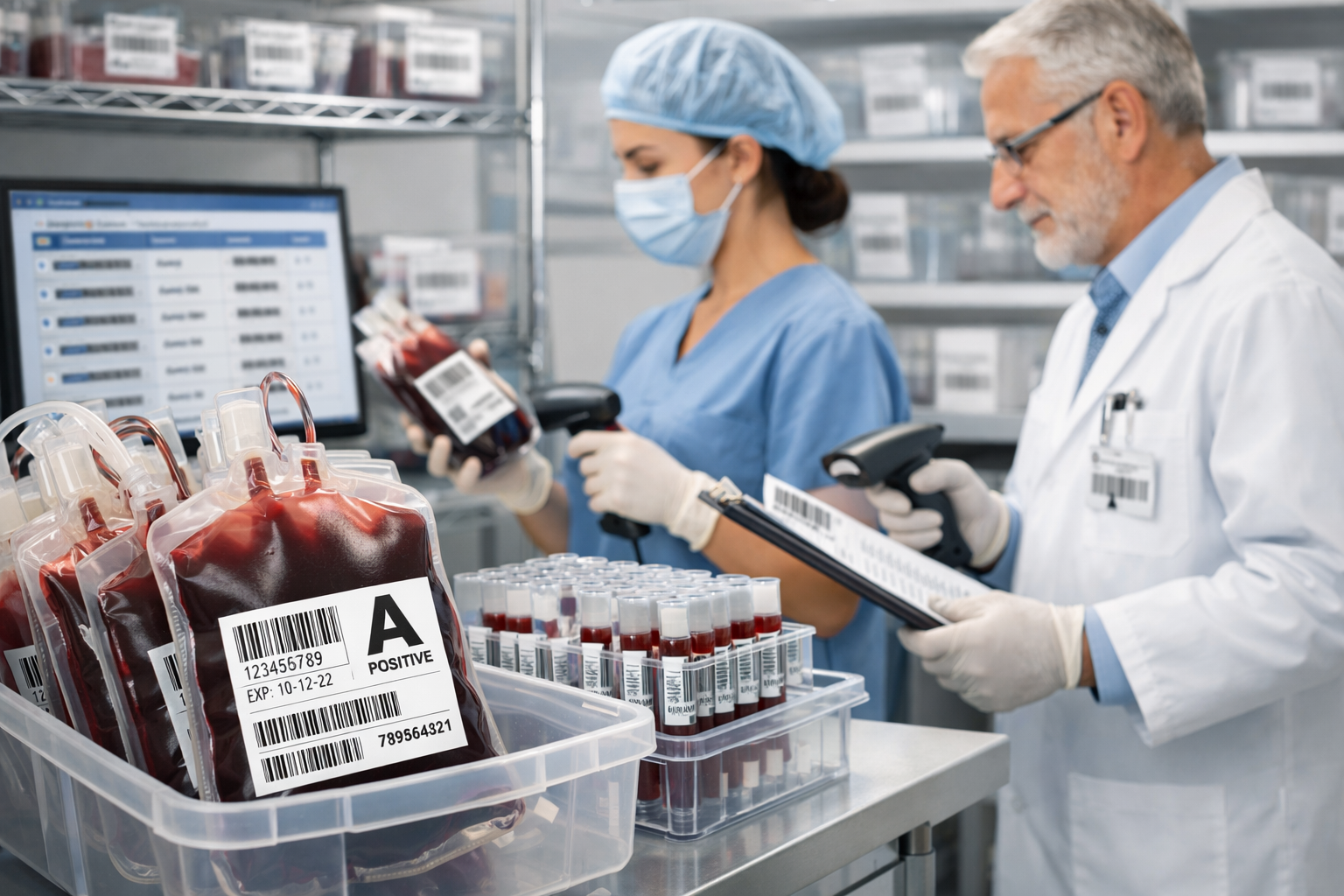 Medical and blood bag labels in a clinical traceability environment